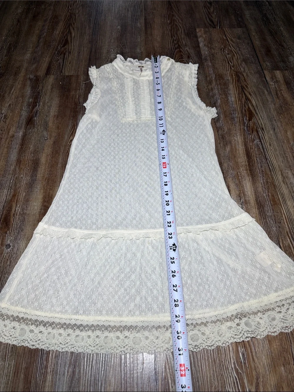 Free People Cream Sheer Lace Ruffle Mini Dress - Size S